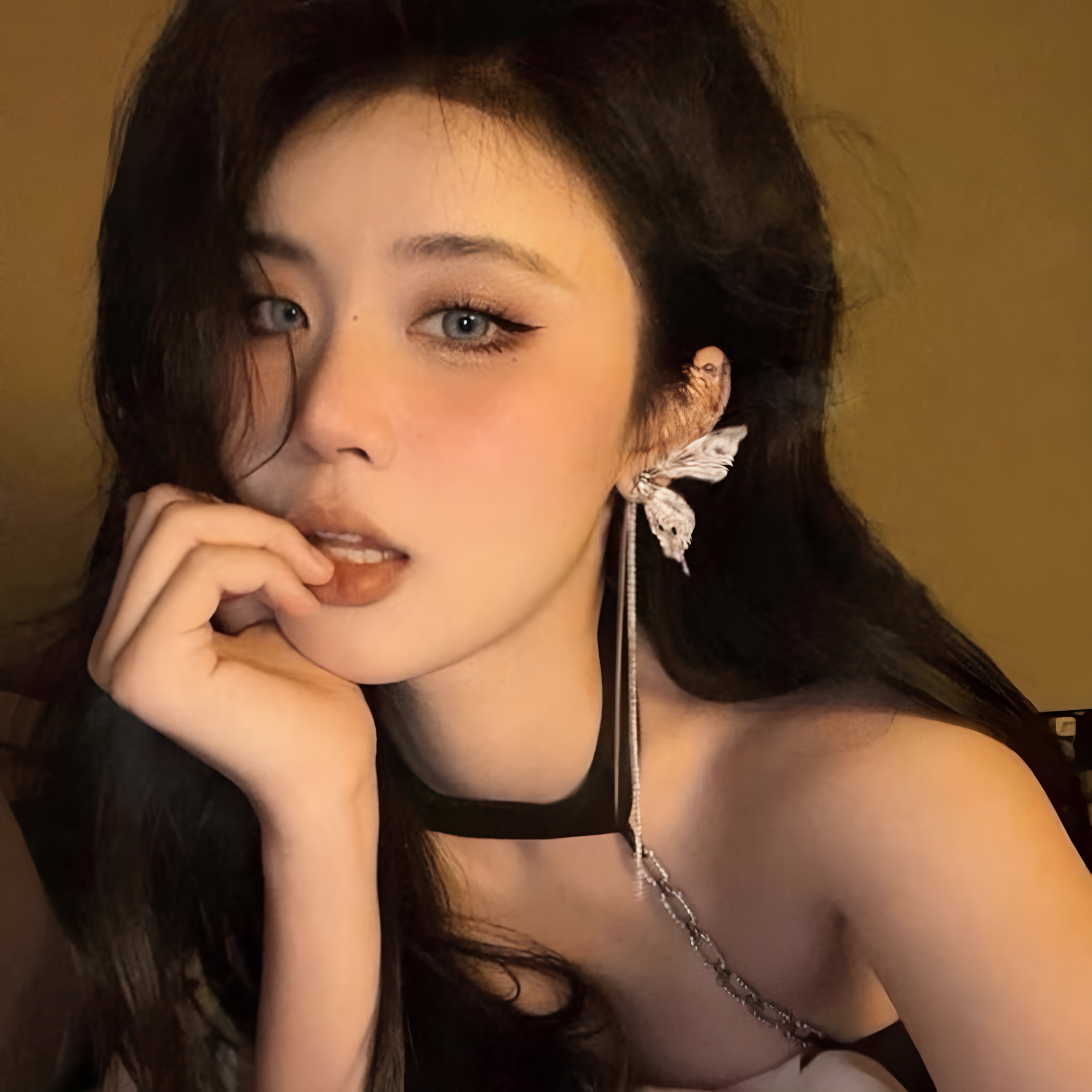 超仙ins金属褶皱高级感流苏链条蝴蝶翅膀耳环精灵耳夹耳饰长耳坠