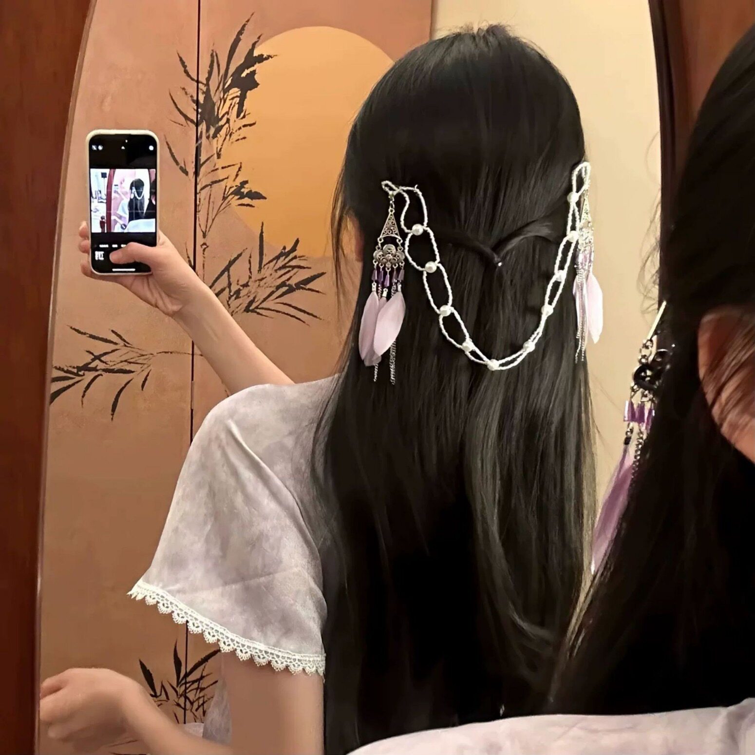 超仙羽毛流苏珍珠发链新中式发箍女发夹头饰发卡发带个性时尚百搭