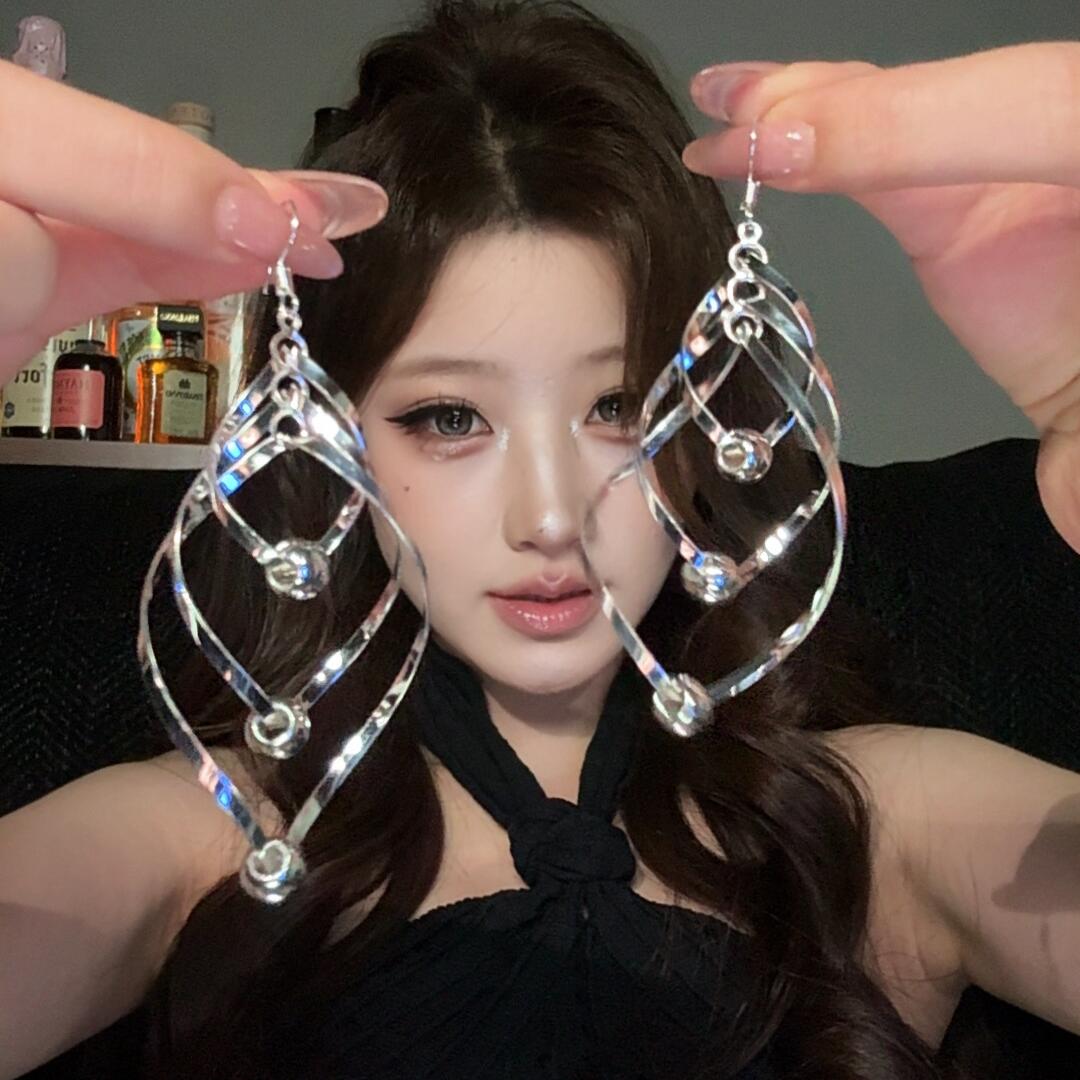 欧美夸张双层树叶耳环女长款流苏耳坠小众设计感高级气质耳钉耳饰