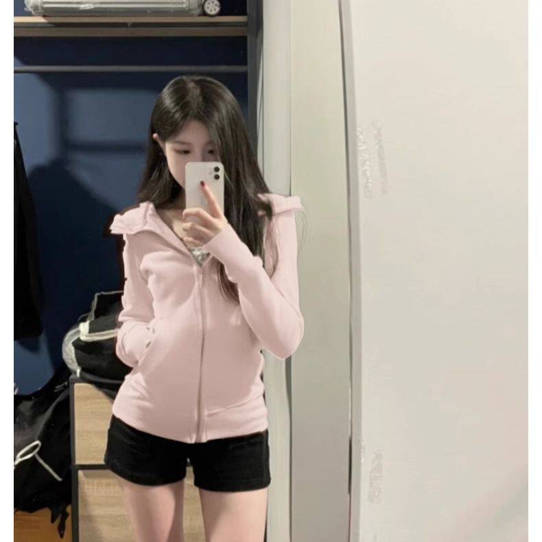 修身卫衣外套女款春装收腰韩系连帽紧身上衣早春女装2026新款春季
