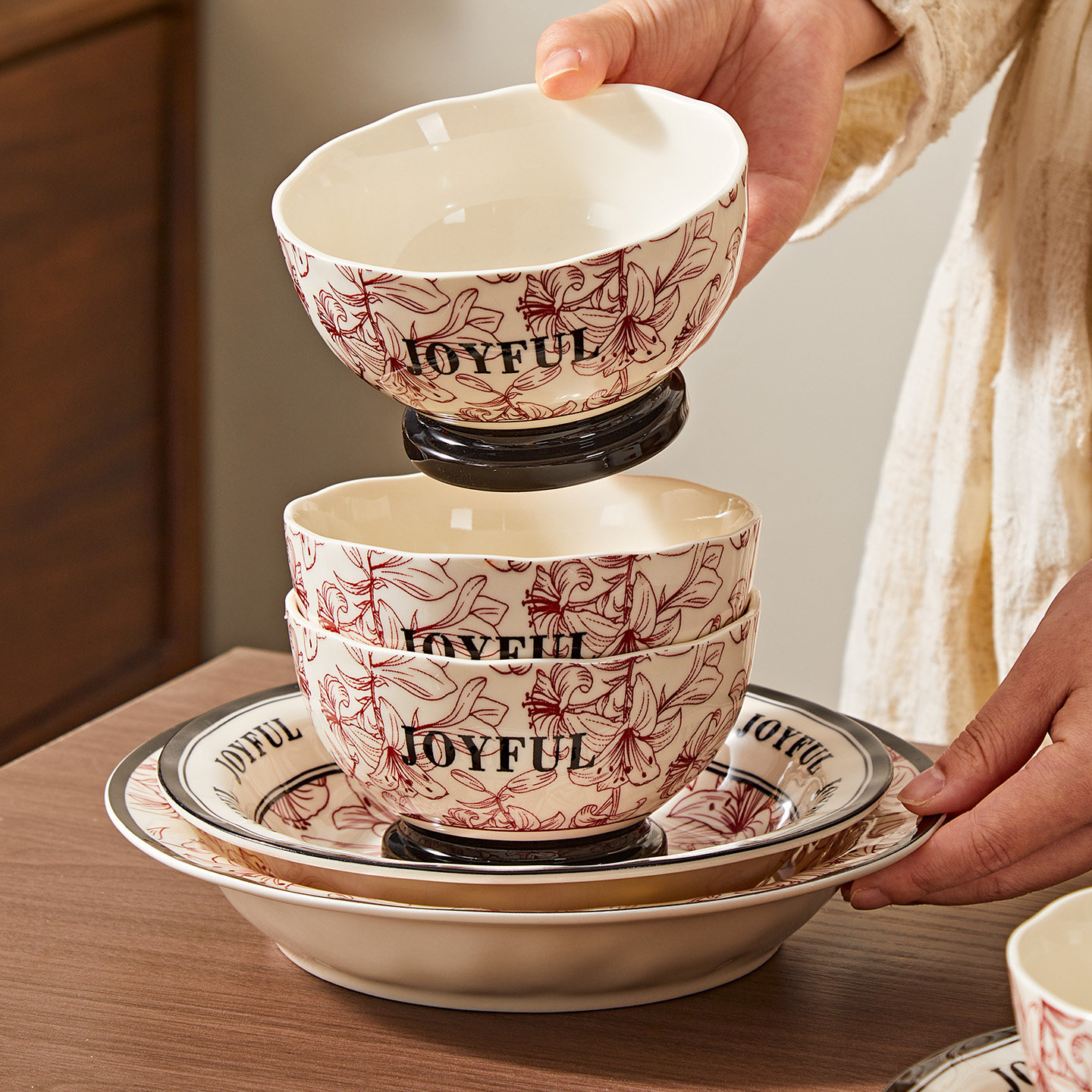 中古风陶瓷餐具釉下彩米饭碗2026新款家用碗盘组合高颜值花悦,餐饮具,碗,淘宝优惠券,粉丝福利购,淘宝优惠卷