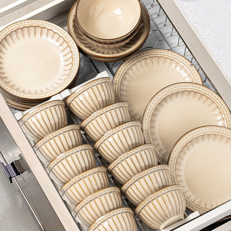 法式复古餐具套装家用新款中古风窑变陶瓷碗碟高颜值乔迁新居菊瓣