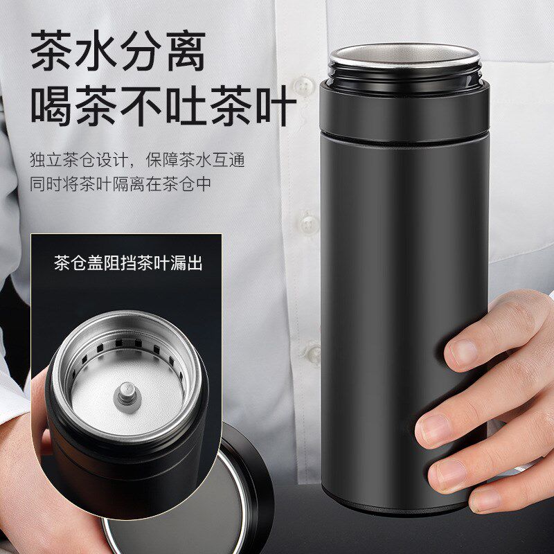 316不锈钢茶水分离杯高硼硅双层玻璃水杯不锈钢泡茶杯男士商务杯