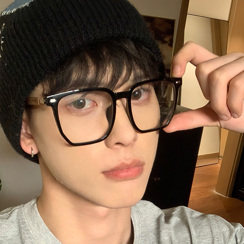 大黑框眼镜大脸男近视专业可配度数复古木纹多边形眼睛镜架级感