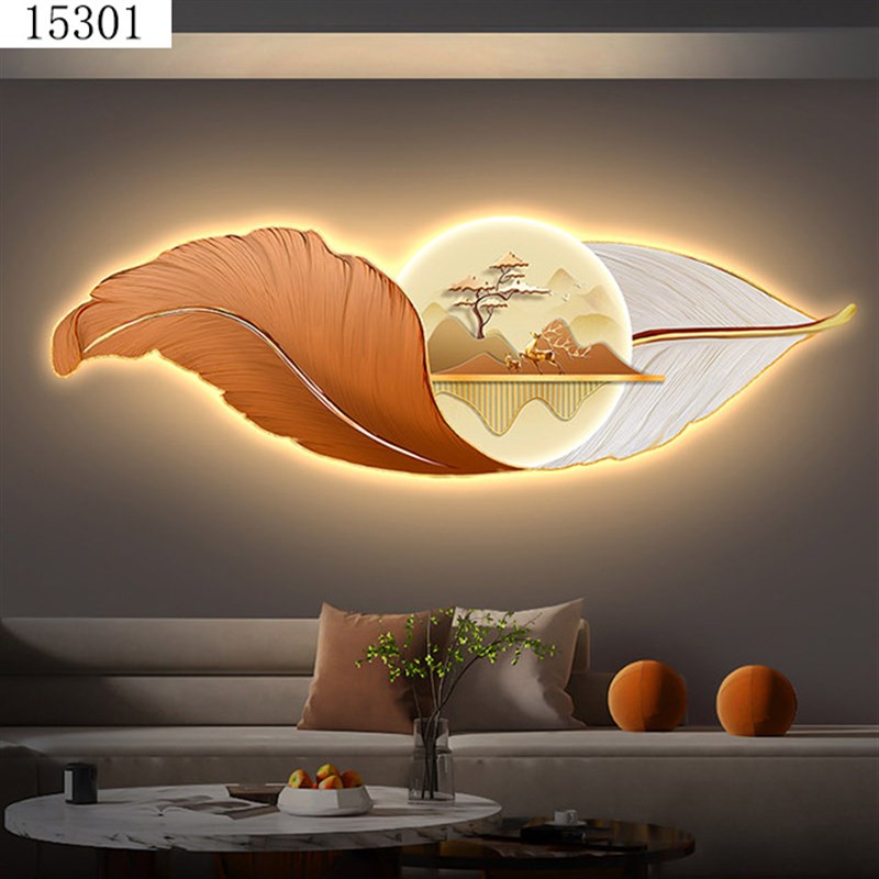 沙发背景装饰画现代轻奢创意简约麋鹿羽毛壁画晶瓷V画激光雕刻挂图片