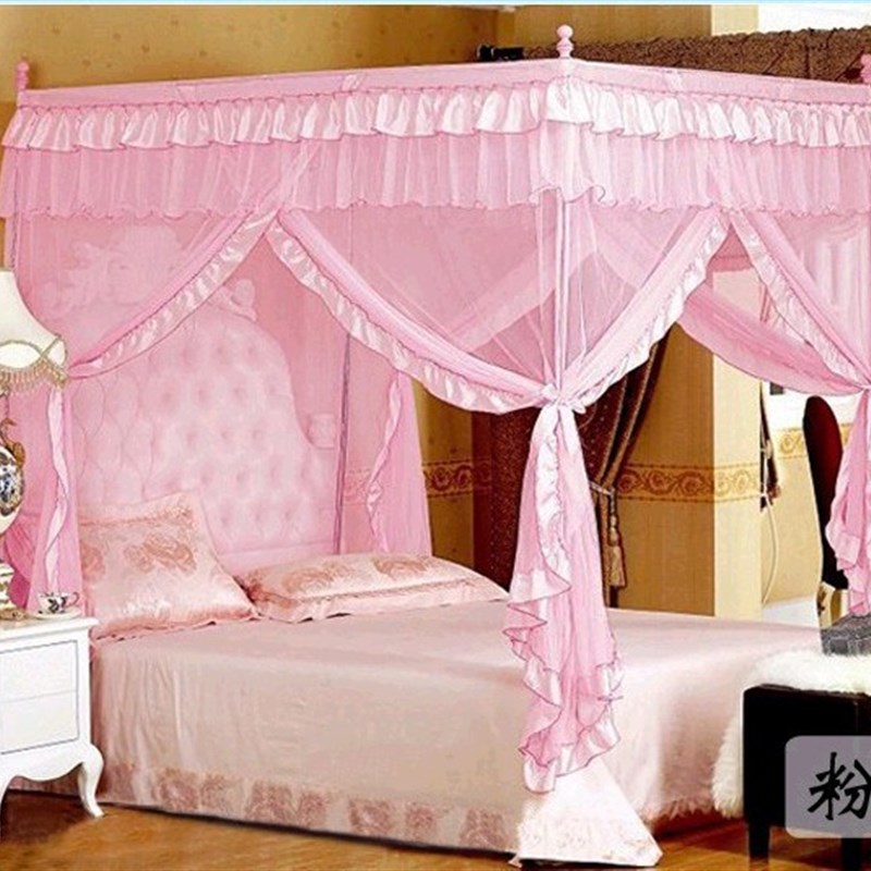 绸缎宫廷加粗加高不锈钢管落地蚊帐三开门蚊帐1.5m1.8米2.0