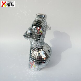 跨境新品Disco人o体艺术陶瓷花瓶迪斯科桌面插花反光雕塑花盆摆件