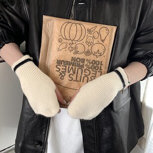 日韩系撞色边半指手套学生针织毛线纯色保暖写字护腕防寒百搭手套