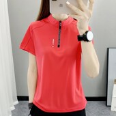 户外运动T恤女夏透气跑步健身速干短袖 户外休闲上衣立领快干半袖