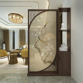 新中式 实木花格镂空屏风隔断客厅入户定制玄关遮挡U多层储物屏风