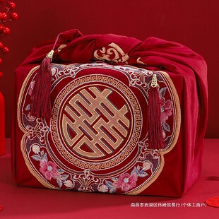 结婚包袱皮一对婚礼新娘陪嫁喜盆包裹G布大号红布嫁妆婚庆用品大