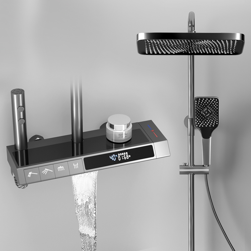 德国数显恒温花洒套装枪灰色卫生间琴键智能浴室淋浴淋.雨家用全