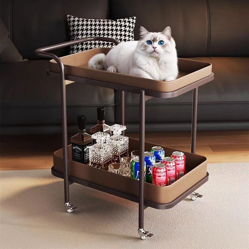 轻奢马鞍皮移动小茶几沙发边几小菜推车角几床头柜多层收纳置物架