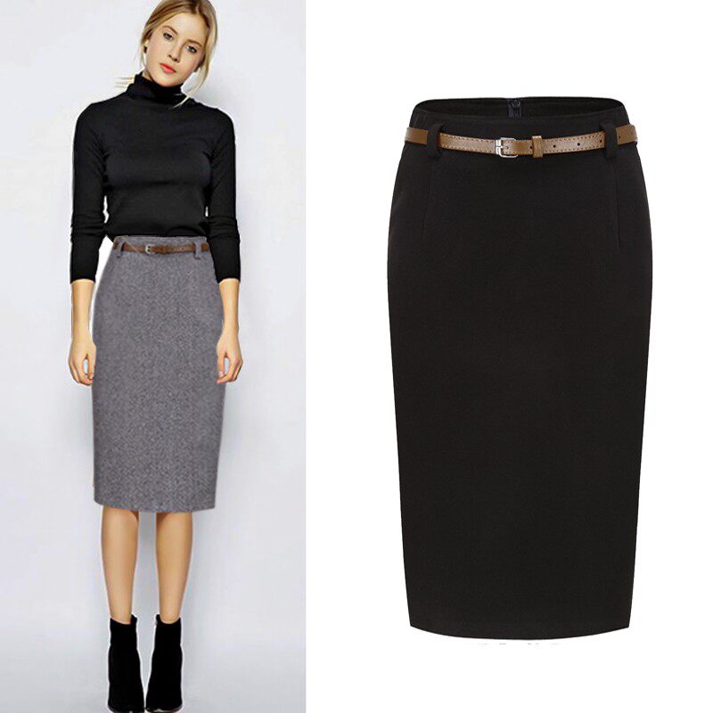 秋冬新款纯色呢料半身包臀裙中长裙加厚斜纹一步裙高腰修身显瘦裙