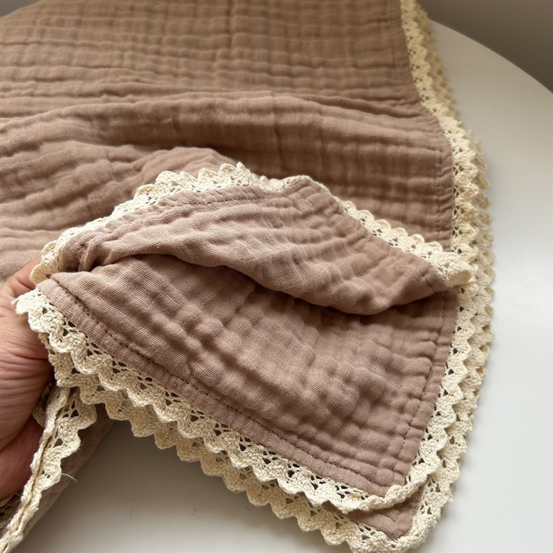 外mao订单剩余纯棉纯色纱布被浅咖色带纯棉花边120*120cm