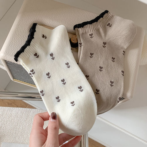 花边袜子女款短袜纯棉春