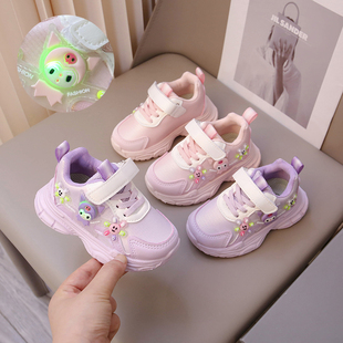 2025秋季 休闲鞋 新款 儿童软底学步鞋 亮灯小童皮面老爹鞋 女童运动鞋