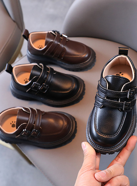 男童皮鞋儿童黑色英伦风2q021春秋新款2-3-5岁小童男孩皮面单鞋子