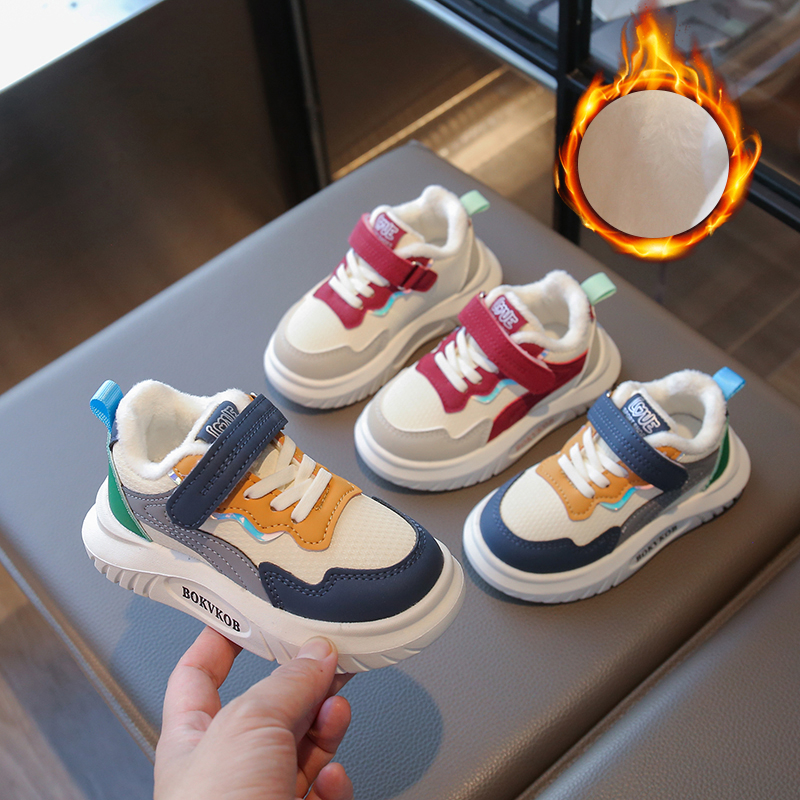 男童加绒魔术贴撞色运动鞋