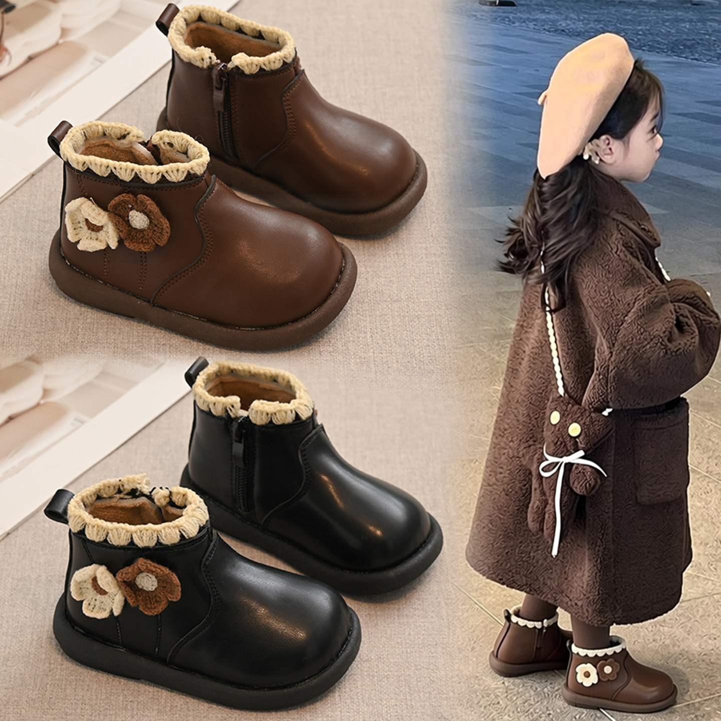 女童靴子公主冬季2025新款小童防水保暖皮靴女宝宝防滑加绒二棉鞋,童鞋/婴儿鞋/亲子鞋,学步鞋,淘宝优惠券,粉丝福利购,淘宝优惠卷