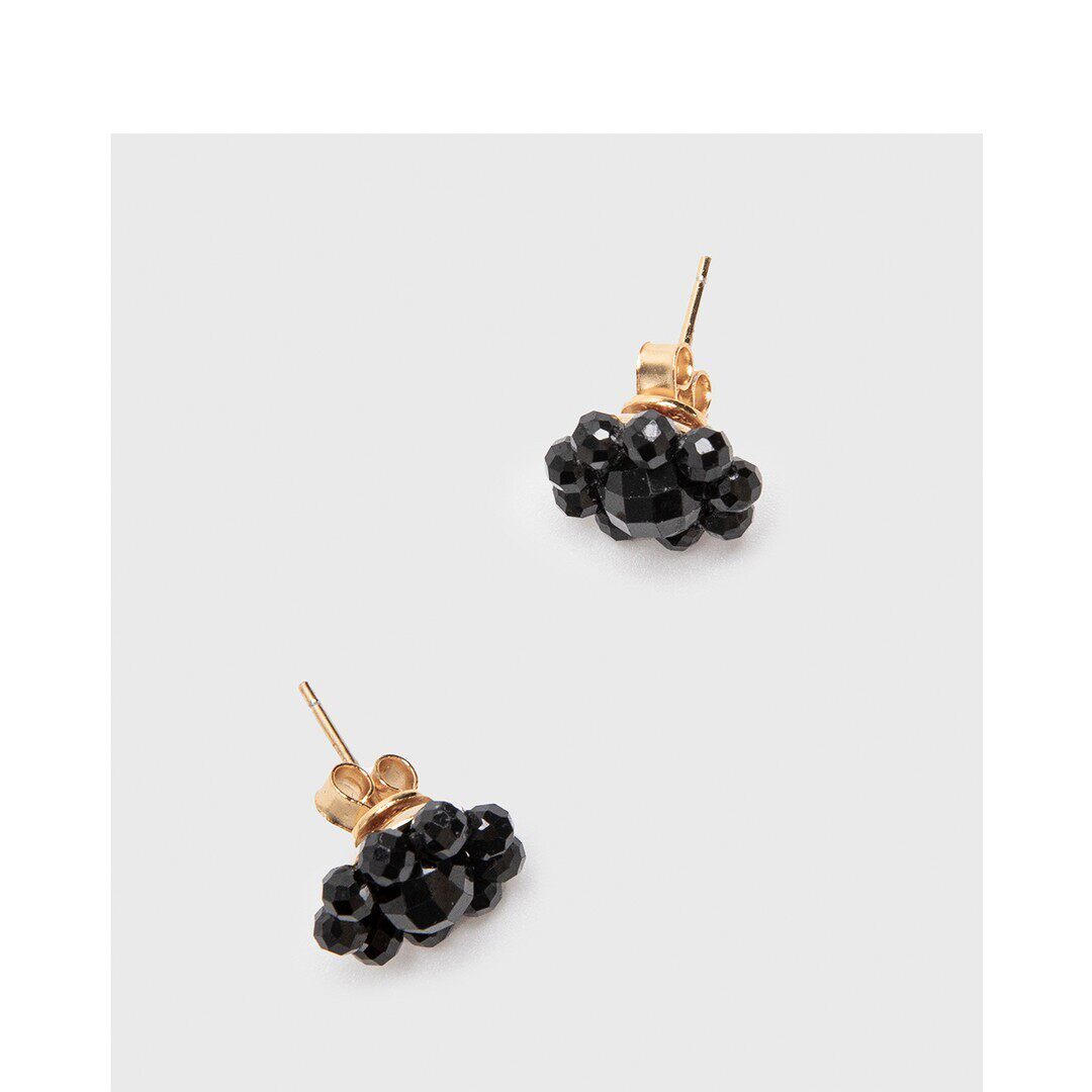 铜合金琉璃耳饰 黑尖晶+银针耳饰精致简约高级感耳钉时尚潮流黑色