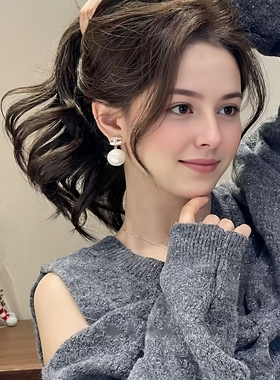 925纯银针小香风珍珠耳钉女双C锆石轻奢高级感耳饰品气质温柔耳坠