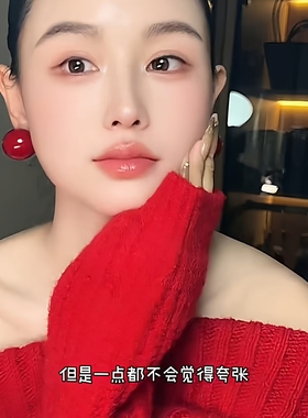 25mm安可拉925纯银针红色珍珠大耳钉女新年巨好看秋冬高级感耳饰