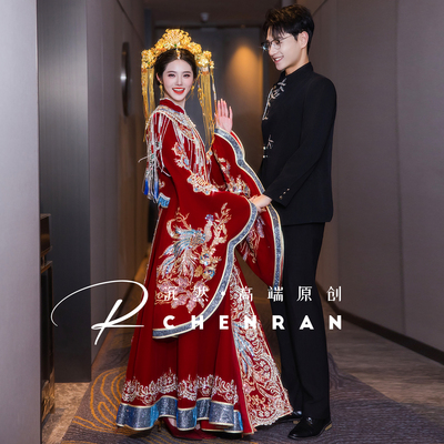 高端宽袖婚服丝绒秀禾服新娘礼服