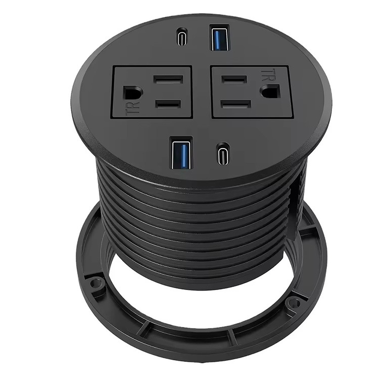 隐藏式桌面圆形插座美标2AC快充