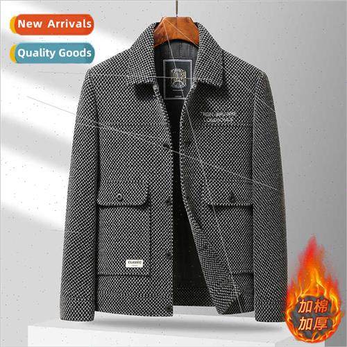 Autumn winter men tweed coat short thickened warm jacket lap