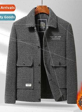 Autumn winter men tweed coat short thickened warm jacket lap