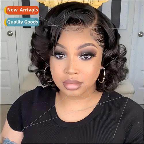europe front lace wigs black parted short curly hair high-te