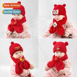 celebratory knted sets children ann two red scarf Winter hat