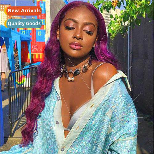 Europe wig women purple center parted water ripple curly hai