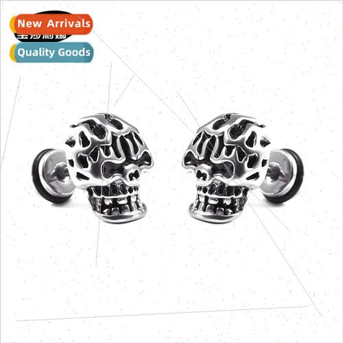 Tanium steel skull hip-hop rock tide dumbbell earrings earri