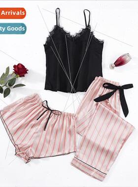 Pajama womens suspender shorts and pants set