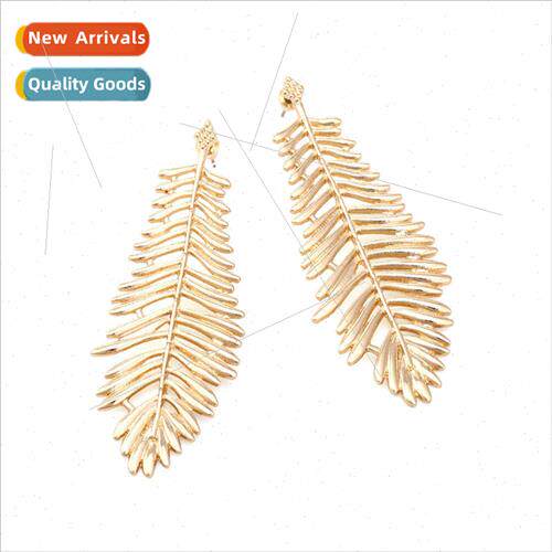mple metal wind hollow long leaf earrings personalized creat