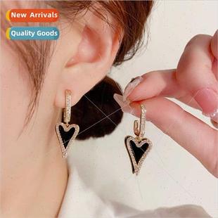 exquise zirconia black s925 love pin double earrings silver