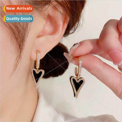 s925 silver pin exquise zirconia black double love earrings