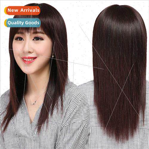 Middle-aged wig women black high temperature silk medium-len