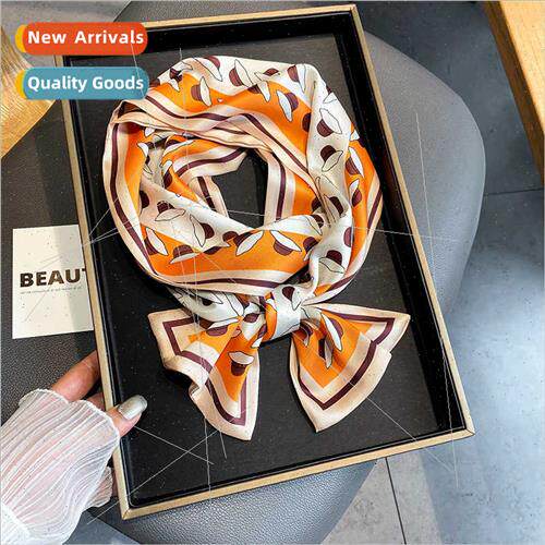 New Korean  geometric twill plain silk scarf 2021 fall warm