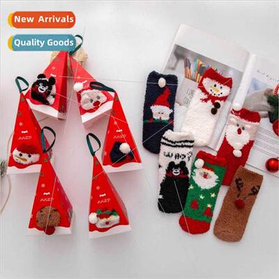 Autumn winter new boxed children Christmas socks lambswool f