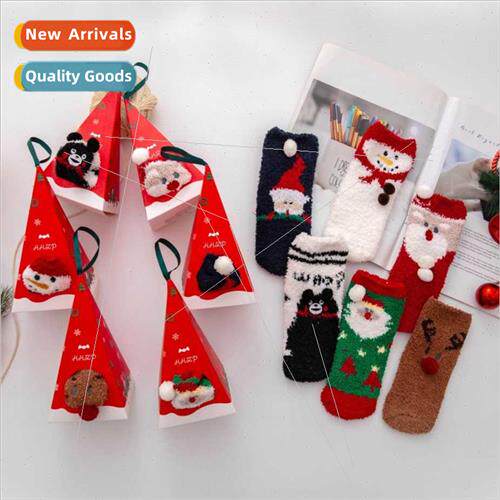 Autumn winter new boxed children Christmas socks lambswool f