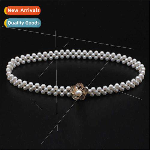 Korea pearl elastic waist chain female diamond flowers versa