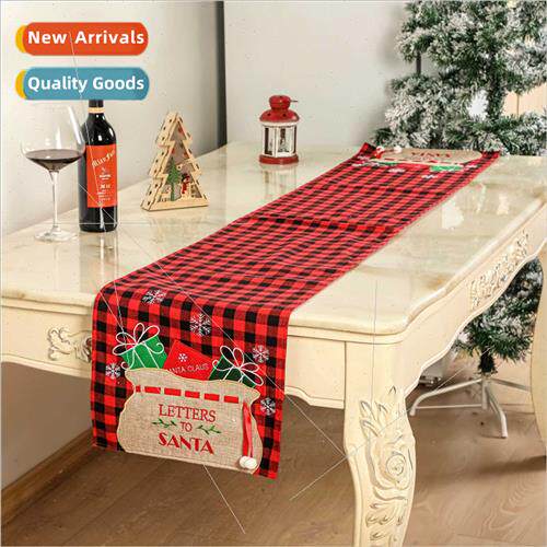 Christmas home decorations linen plaid table flag creative C
