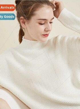 Semi-high neck silk cashmere blend pullover sweater fall win