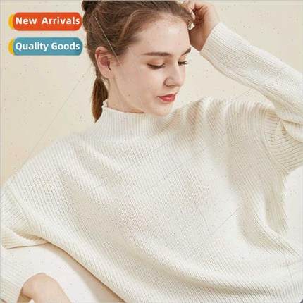 Semi-high neck silk cashmere blend pullover sweater fall win