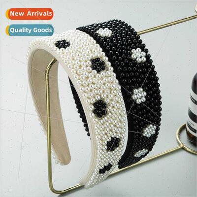 Hair bands Europe fashion full pearls wide side headband new