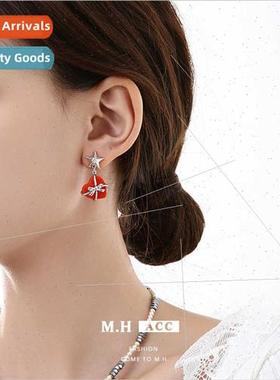 Bow tie heart flocked earrings female fashion ins gift earri