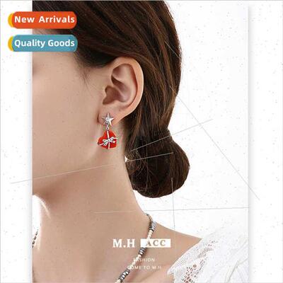 Bow tie heart flocked earrings female fashion ins gift earri